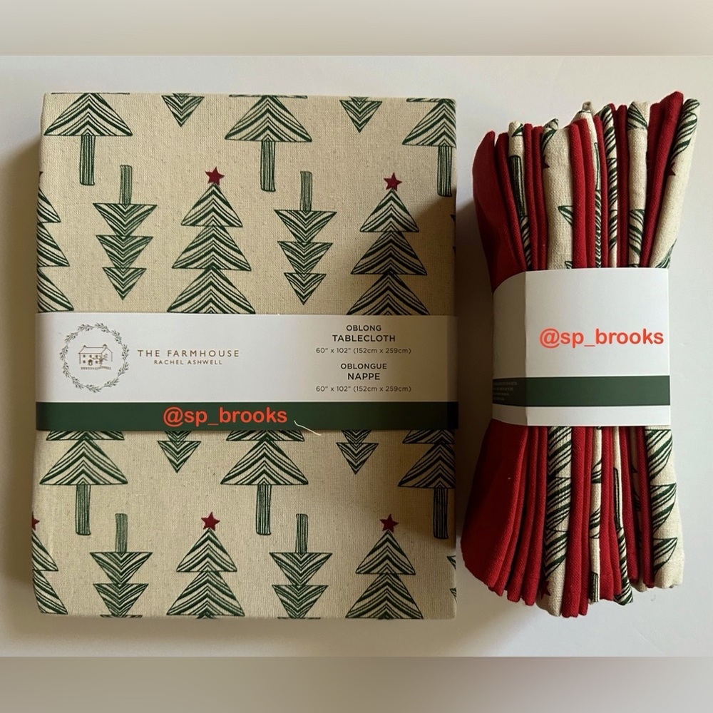 🎁Farmhouse Rachel Ashwell Oblong Tablecloth (60” x 102”) and Set of 12 Napkins